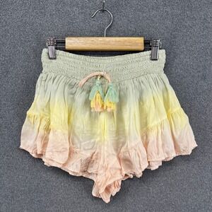 Surf Gypsy Ombre Ruffle Shorts S Smocked Waist Tassels Beach Boho‎